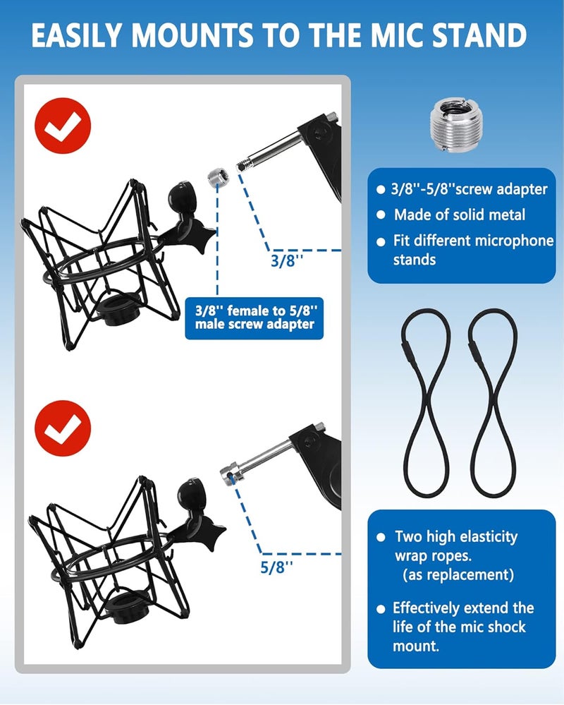 FUNTOK Microphone Shock Mount Universal Mic Holder Spider Recording Mic Shockmount Stand Compatible with Many Condenser Mics Like Rode NT1-A NT2-A Procaster AT2020 MXL 990 770 U87 (Black) - Image 3